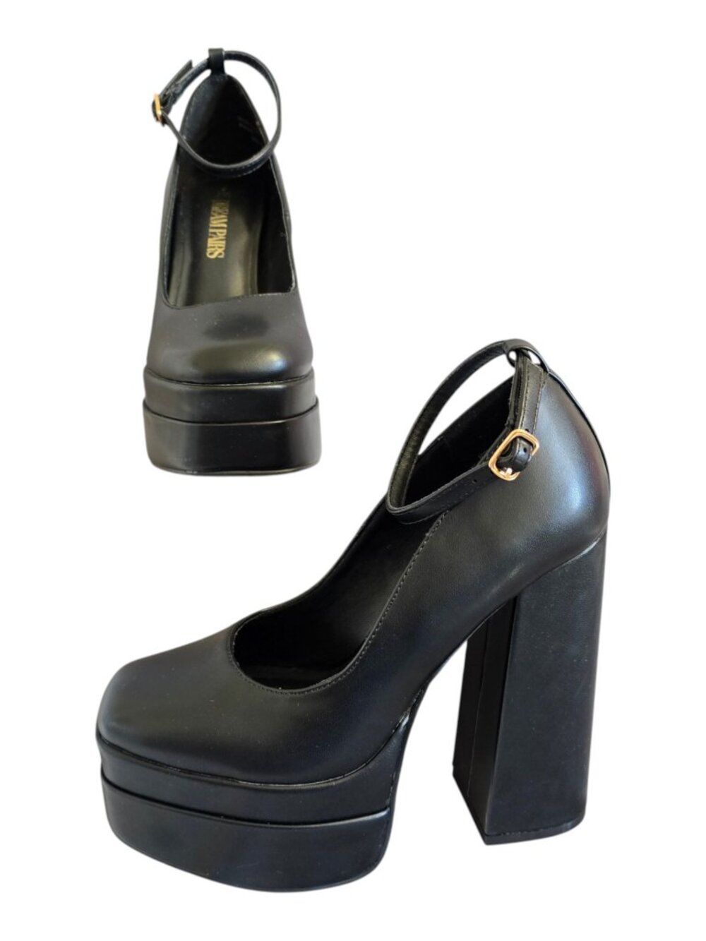 DREAM PAIRS Square Toe High Heel Platform Pumps Shoes Black Women's Size 7